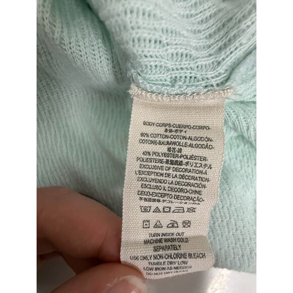 Free People Light Blue Rainbow Thermal Top Sz S Stretch Cuff Embroidered Aztec - Picture 4 of 5